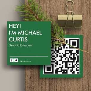 Carte De Visite Carré Code QR Concepteur Graphique Moderne Vert