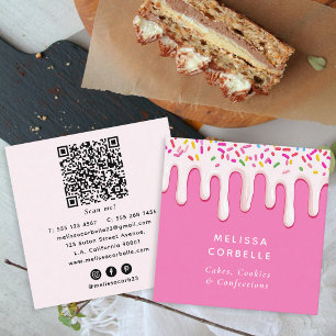 Carte De Visite Carré Code QR de la boulangerie aux gouttes de crème suc