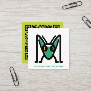 Carte De Visite Carré Code QR de la mascotte Simple Lawn Service Grassho