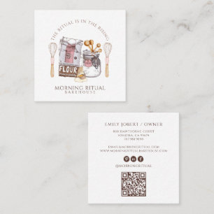Carte De Visite Carré Code QR de pâtissier artisan aquarelle Dessert Tra