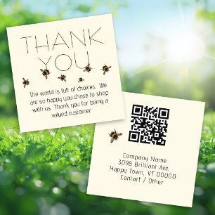 Carte De Visite Carré Code QR de remerciement aux clients avec abeilles