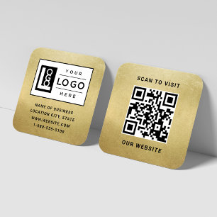 Carte De Visite Carré Code QR de site Web avec logo en feuille d'or élég