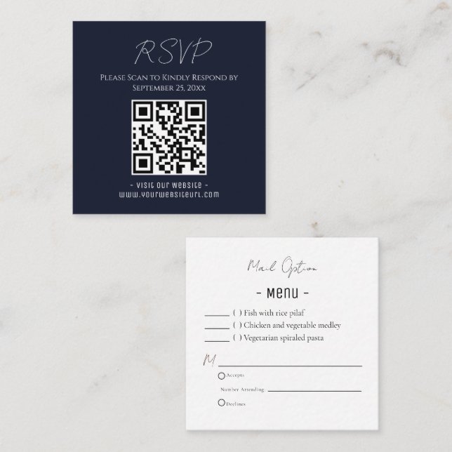 Carte De Visite Carré Code QR double face RSVP Party (Devant / Derrière)
