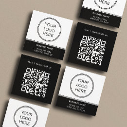 Carte De Visite Carré Code QR du logo de Basic Black Business