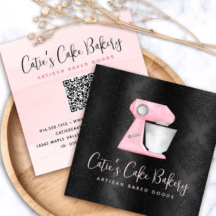 Carte De Visite Carré Code QR du mélangeur de cuisine rose pastel de bou