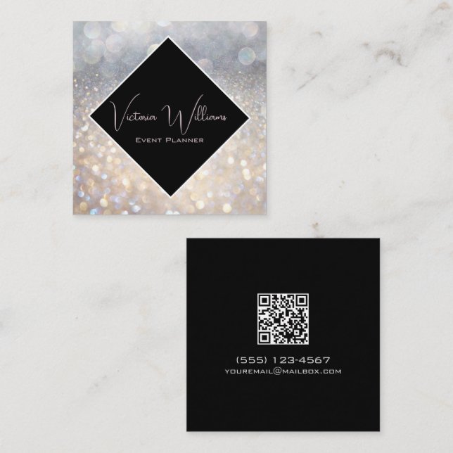 Carte De Visite Carré Code QR du planificateur d'événements Sparkle Part (Devant / Derrière)