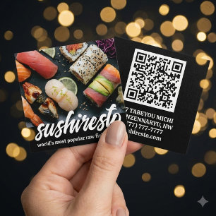 Carte De Visite Carré Code QR du restaurant asiatique de photo élégante