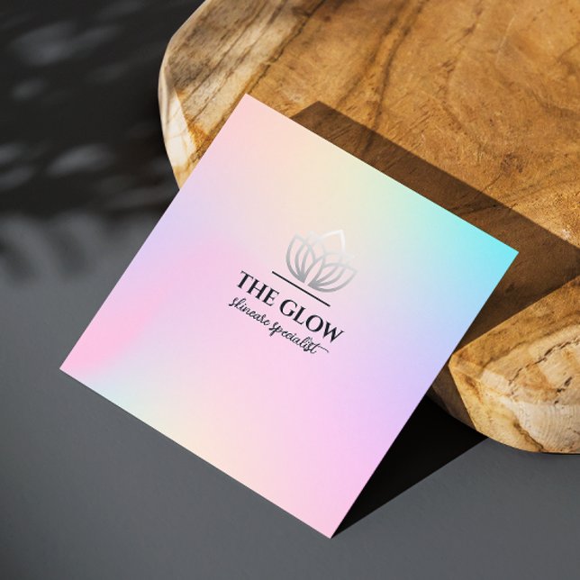Carte De Visite Carré Code Qr Esthétique Holographique Rose Iridescente (Esthetician Pink Holographic Iridescent Qr Code Square Business Card)