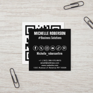 Carte De Visite Carré Code QR et icônes des médias sociaux