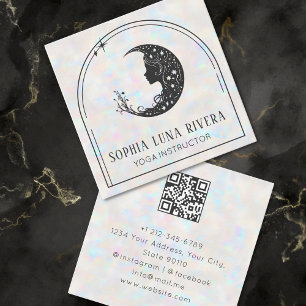 Carte De Visite Carré Code QR Holographique Arc Crescent Céleste Lune