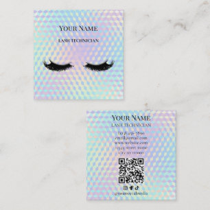 Carte De Visite Carré Code QR holographique Technicienne de cils beige e