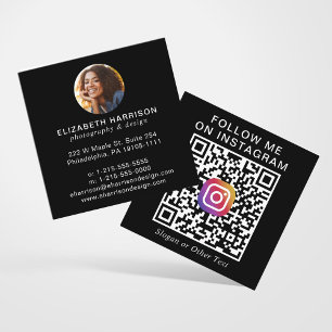 Carte De Visite Carré Code QR Instagram Photo Moderne Noir