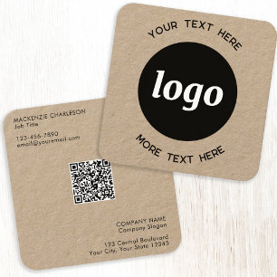 Carte De Visite Carré Code QR Kraft avec logo et texte simple