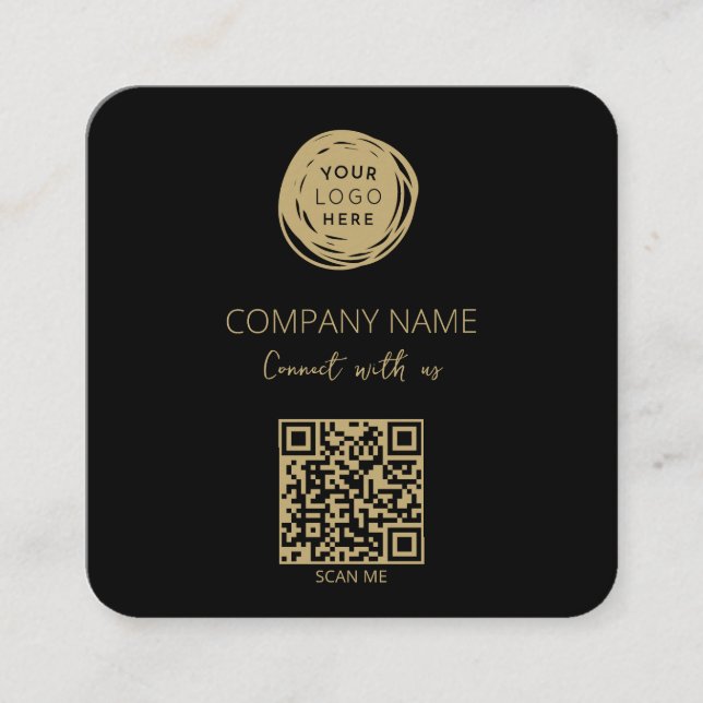 Carte De Visite Carré Code QR Logo d'entreprise Noir (Devant)