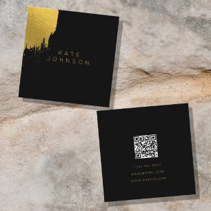 Carte De Visite Carré Code QR minimaliste Black Gold Foil