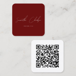 Carte De Visite Carré Code QR Minimaliste Bourgogne Écriture Manuscrite