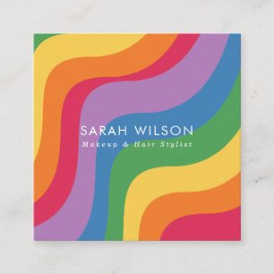 Carte De Visite Carré Code QR minimaliste d'onde couleur rétro