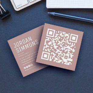 Carte De Visite Carré Code QR moderne Bold Simple Design Blush