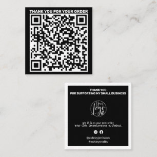 Carte De Visite Carré Code QR moderne merci commander noir blanc