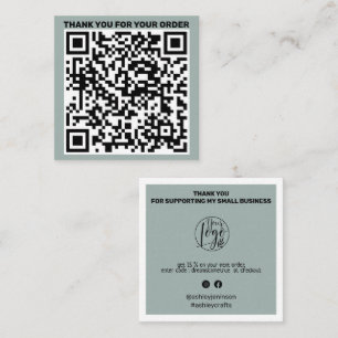 Carte De Visite Carré Code QR moderne merci de commander vert sage