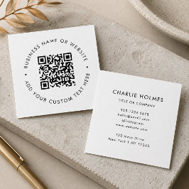 Carte De Visite Carré Code QR | Moderne minimaliste Simple Blanc Profess
