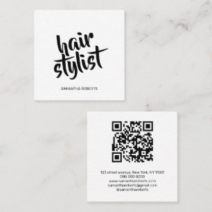 Carte De Visite Carré Code QR noir blanc écriture coiffeur moderne