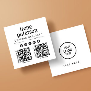 Carte De Visite Carré Code QR noir blanc moderne médias sociaux