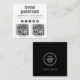 Carte De Visite Carré Code QR noir blanc moderne médias sociaux