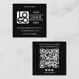 Carte De Visite Carré Code QR noir de logo personnalisé pour site web et