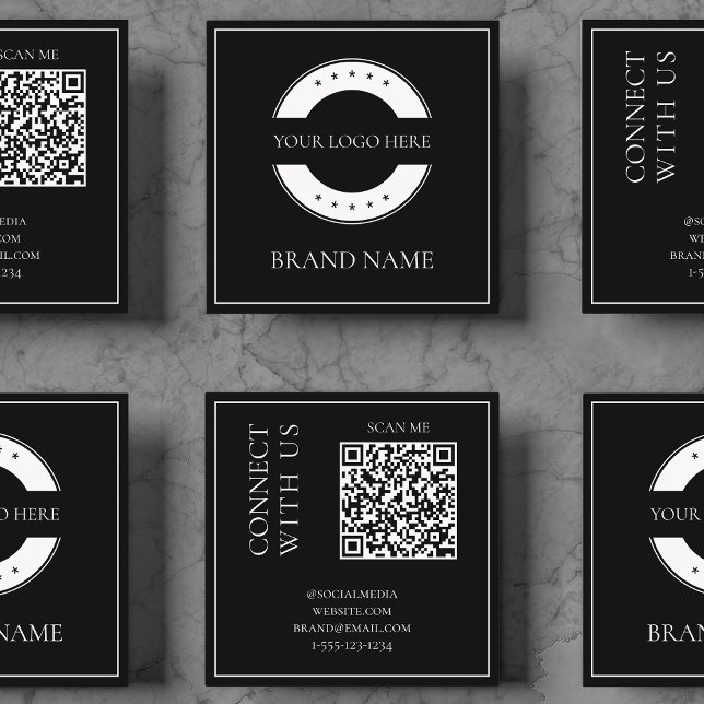 Carte De Visite Carré Code QR noir moderne Scannable Bold Professional (Modern Black QR Code Scannable Bold Professional Square Business Card)