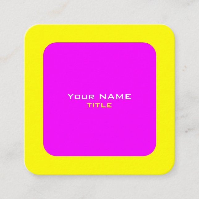 Carte De Visite Carré Code QR personnalisé Néon rose et jaune (Devant)