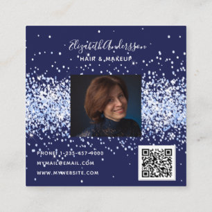 Carte De Visite Carré Code qr photo bleu marine