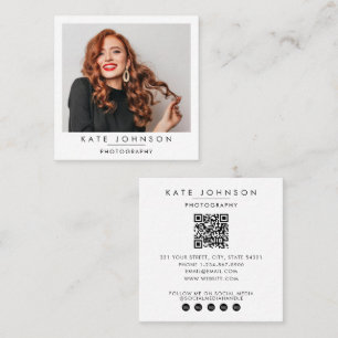 Carte De Visite Carré Code QR photo complet minimaliste moderne pour les