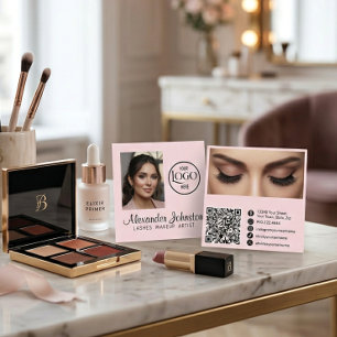 Carte De Visite Carré Code QR photo de maquilleur de cils rose blush