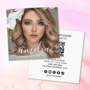 Carte De Visite Carré Code QR photo de style girly