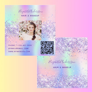 Carte De Visite Carré Code qr photo holographique rose violet