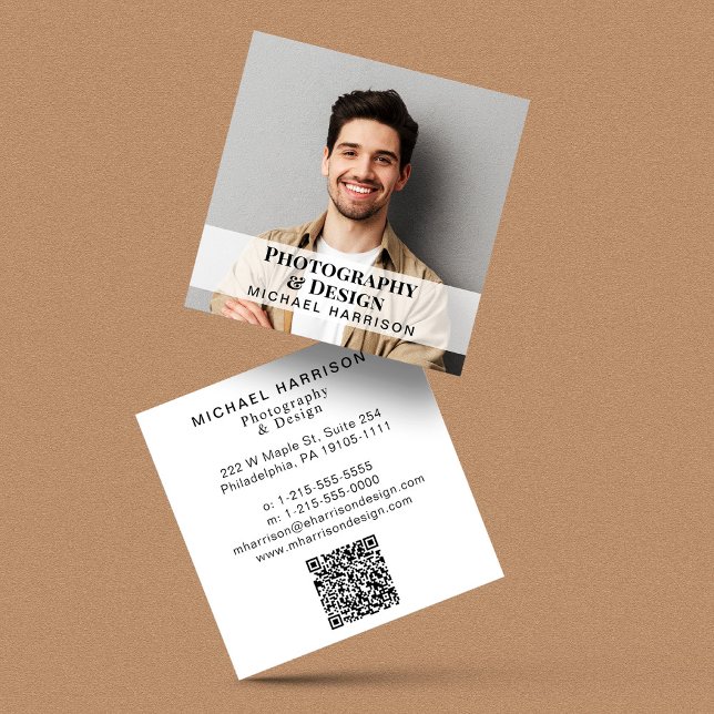 Carte De Visite Carré Code QR photo professionnel (Input your website address to create a scannable QR code)