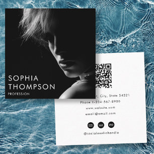 Carte De Visite Carré Code QR photo professionnel noir blanc unique