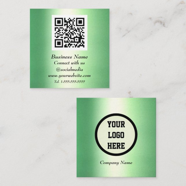 Carte De Visite Carré Code QR professionnel Emerald Green Metallic (Devant / Derrière)