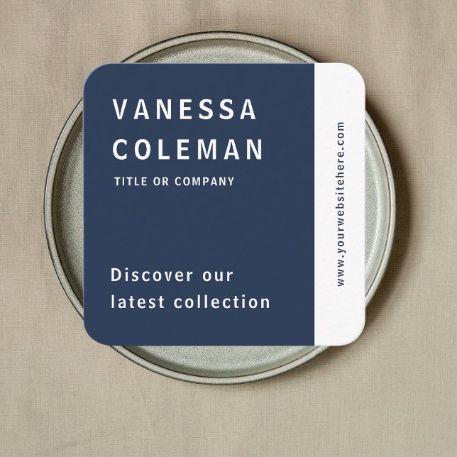 Carte De Visite Carré Code Qr professionnel Marine Bleu médias sociaux (Créateur téléchargé)