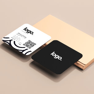 Carte De Visite Carré Code QR professionnel monochrome moderne