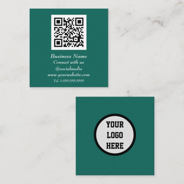 Carte De Visite Carré Code QR professionnel Scannable Emerald Green (Devant / Derrière)