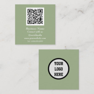 Carte De Visite Carré Code QR professionnel Scannable Sage vert moderne