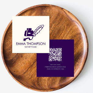 Carte De Visite Carré Code QR Publique Notaire Minimale Purple Moderne