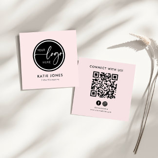 Carte De Visite Carré Code QR rose blanc logo personnalisé Se connecter