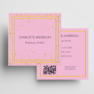 Carte De Visite Carré Code QR rose or élégant glamour