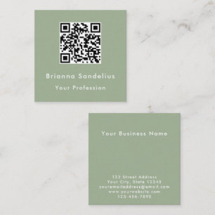 Carte De Visite Carré Code QR sage vert élégant moderne personnalisé