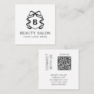 Carte De Visite Carré Code QR scannable Salon moderne noir et blanc