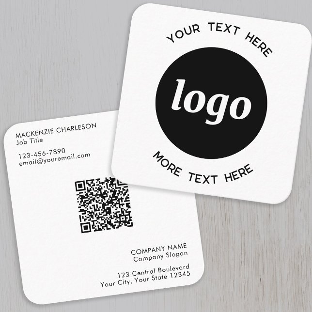Carte De Visite Carré Code QR simple logo et texte (Logo with QR code and custom text professional square business card)
