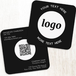 Carte De Visite Carré Code QR simple logo et texte carré noir Entreprise